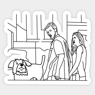 Cute Dog and Distracted Boyfriend Meme Line Drawing Sticker